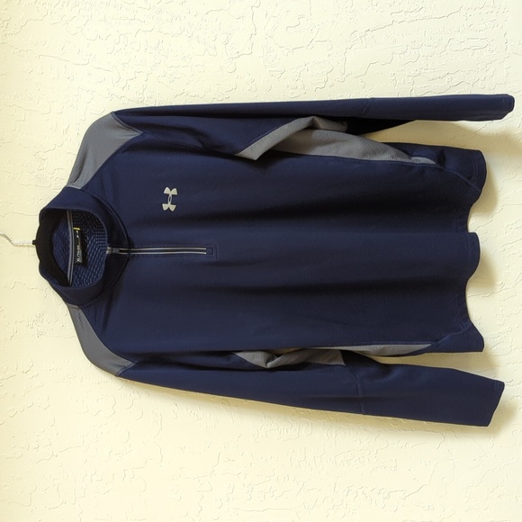 Men's Under Armour ColdGear 1/4 Zip Mock Neck Navy / Gray Pullover Size XL - Picture 1 of 7